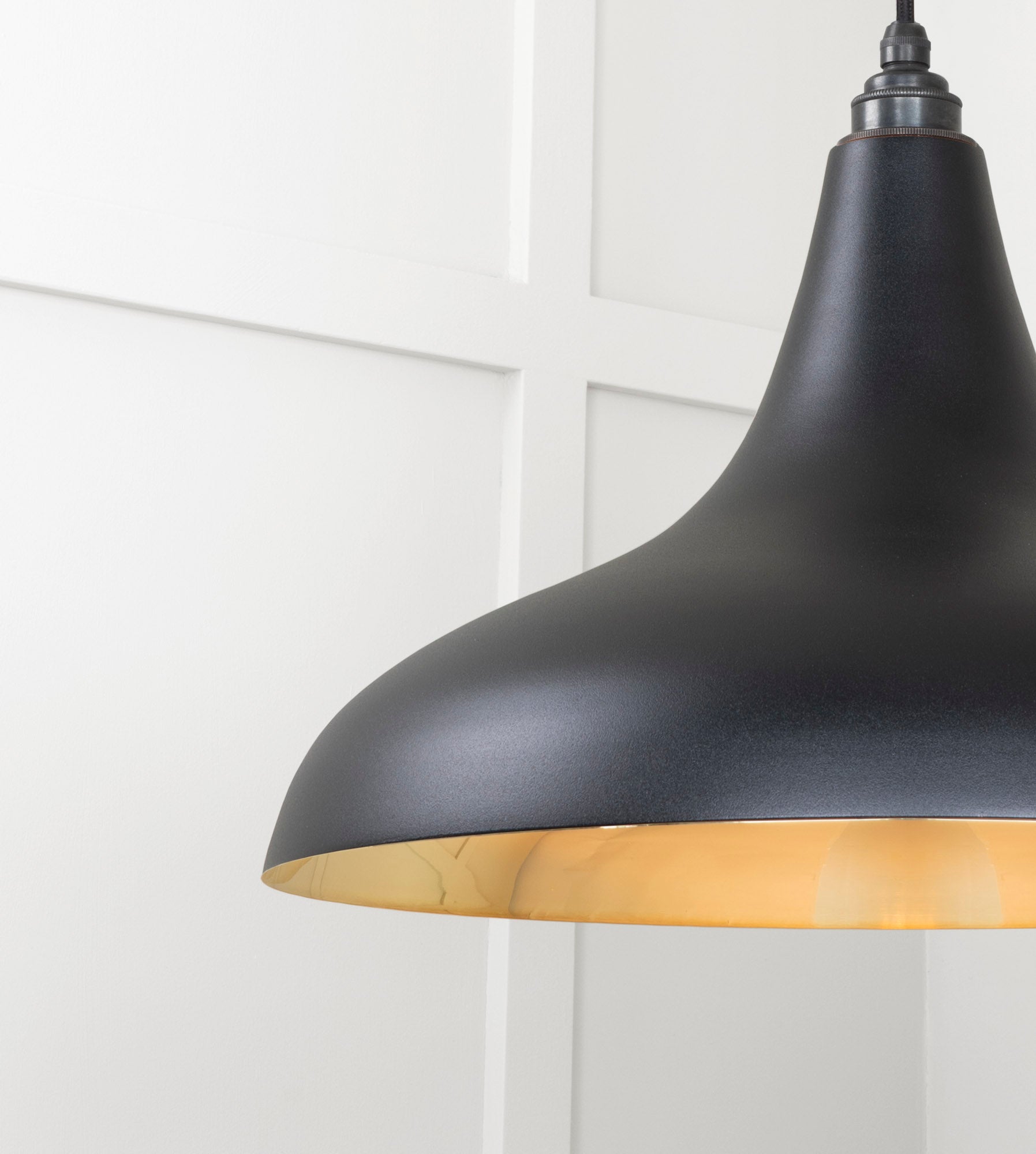 Smooth Brass Frankley Pendant Light Elan Black, Detailed close up view of pendant.