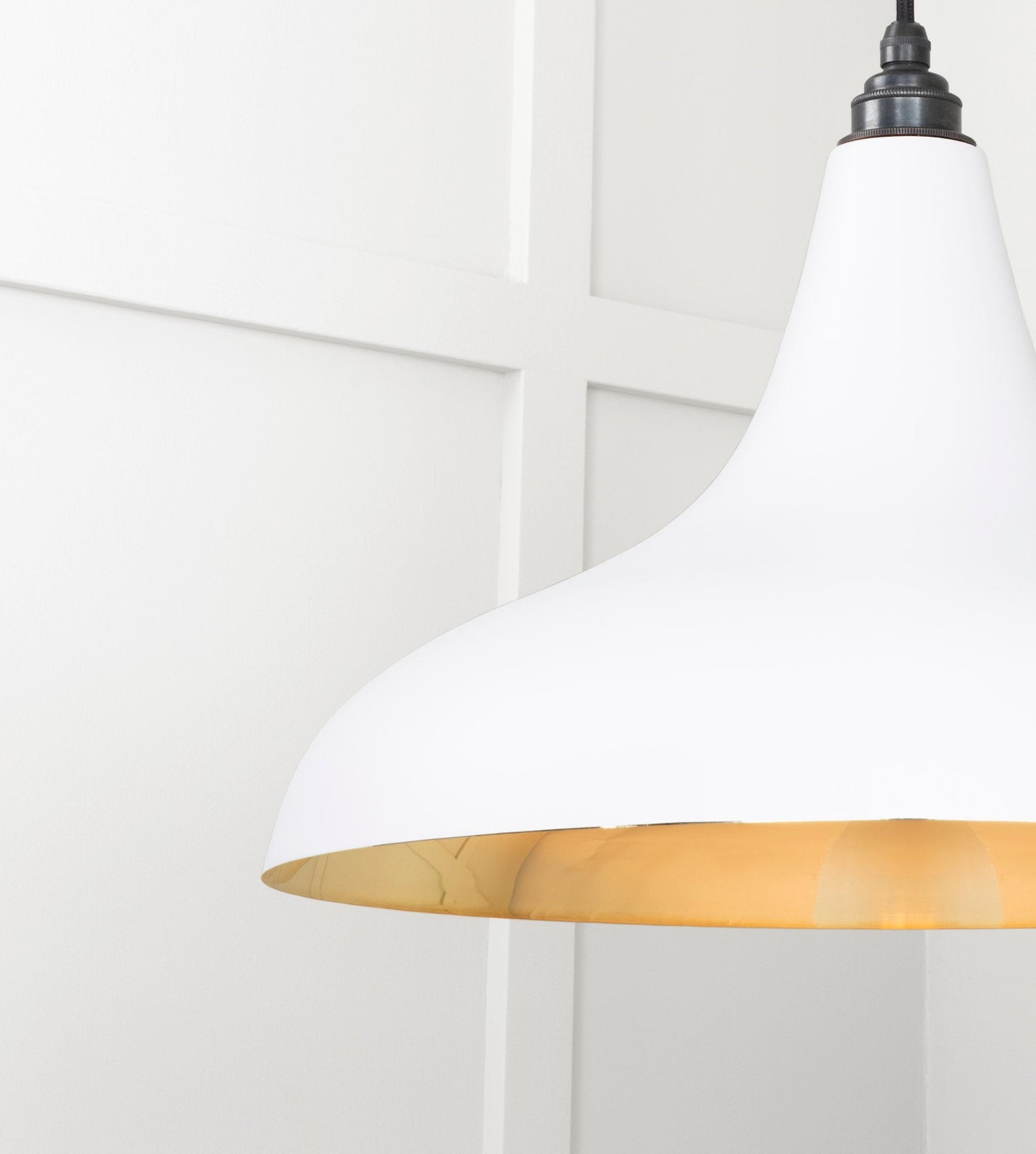 Smooth Brass Frankley Pendant Light Flock, Detailed close up view of pendant.