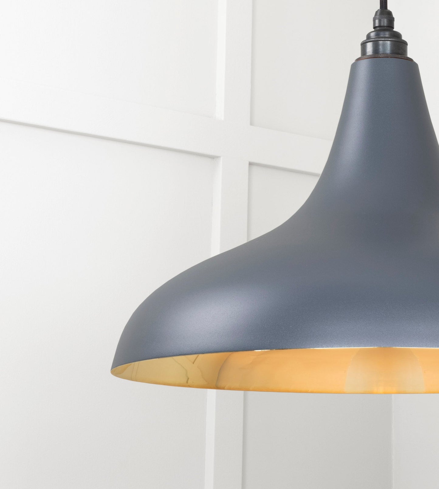 Smooth Brass Frankley Pendant Light Slate, Detailed close up view of pendant.