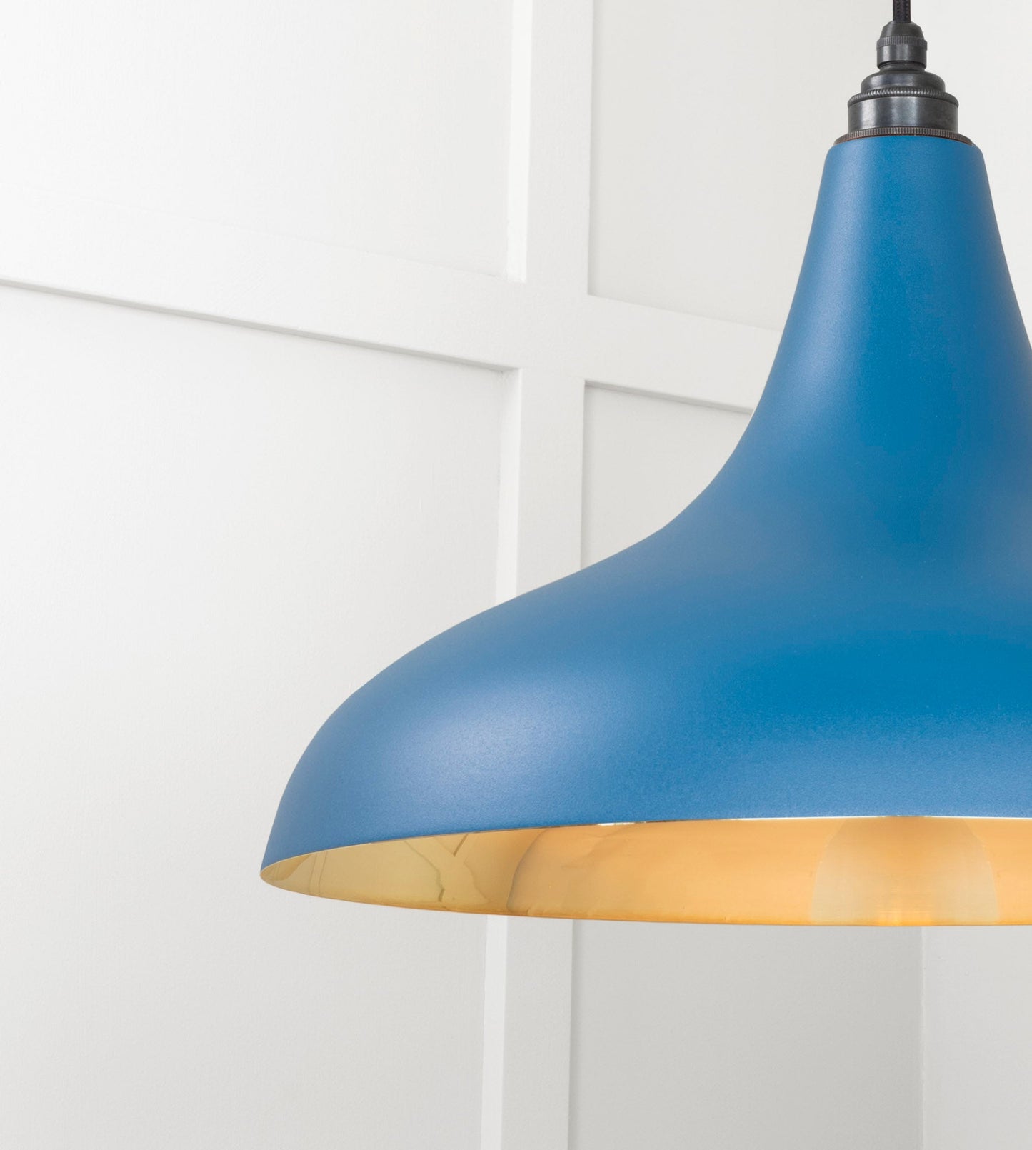 Smooth Brass Frankley Pendant Light Upstream, Detailed close up view of pendant.