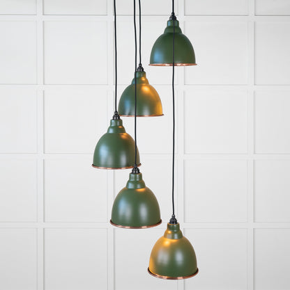 Hammered Copper Brindley Cluster Pendant Light Heath, Front Side with light on.