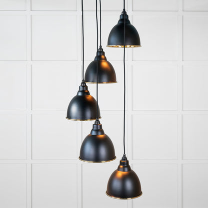 Hammered Brass Brindley Cluster Pendant Light Elan Black, Front Side with light on.