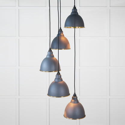 Hammered Brass Brindley Cluster Pendant Light Slate, Front Side with light on.