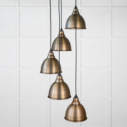 Aged Brass Brindley Cluster Pendant Light , Front Side.