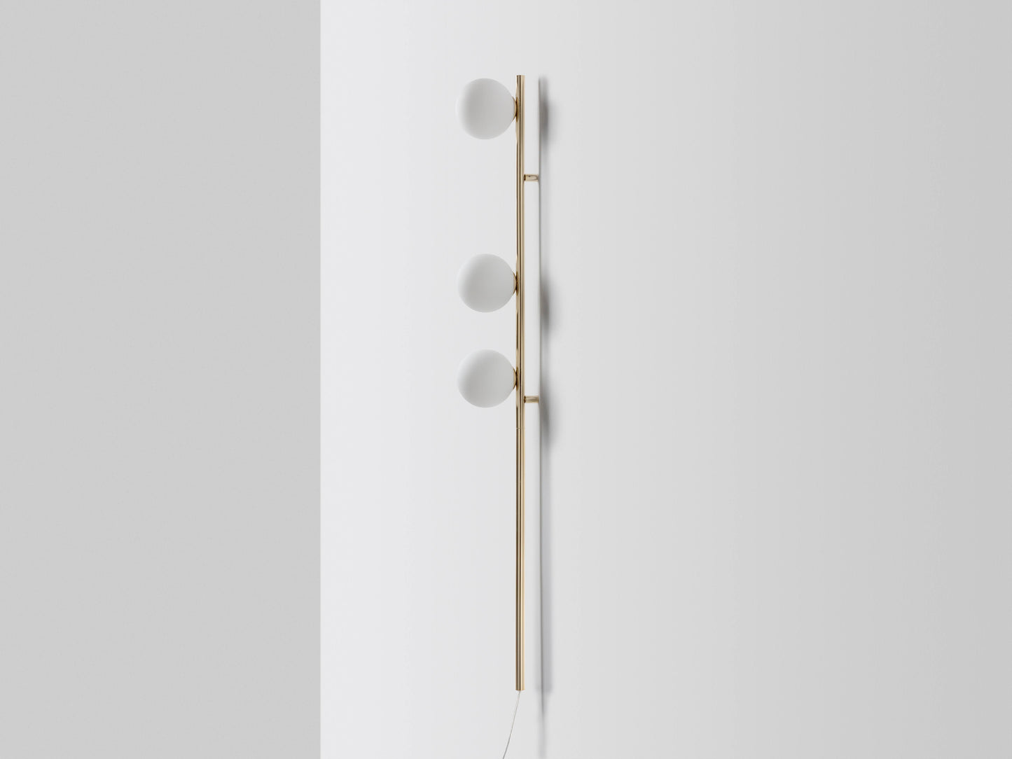 brass Bar Opal Ball Wall Light, side view.