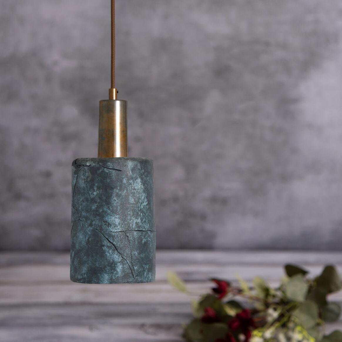 Senna Organic Ceramic Cylinder Pendant Light 12cm, Blue Earth