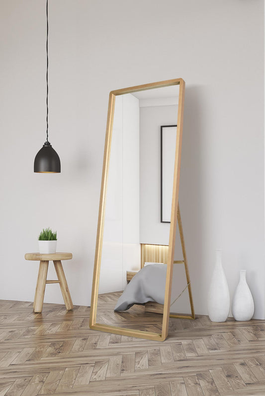 Scandi Elegance - 67" X 23" (170CM X 58CM) Solid Oak Rounded Corner Cheval Mirror-1