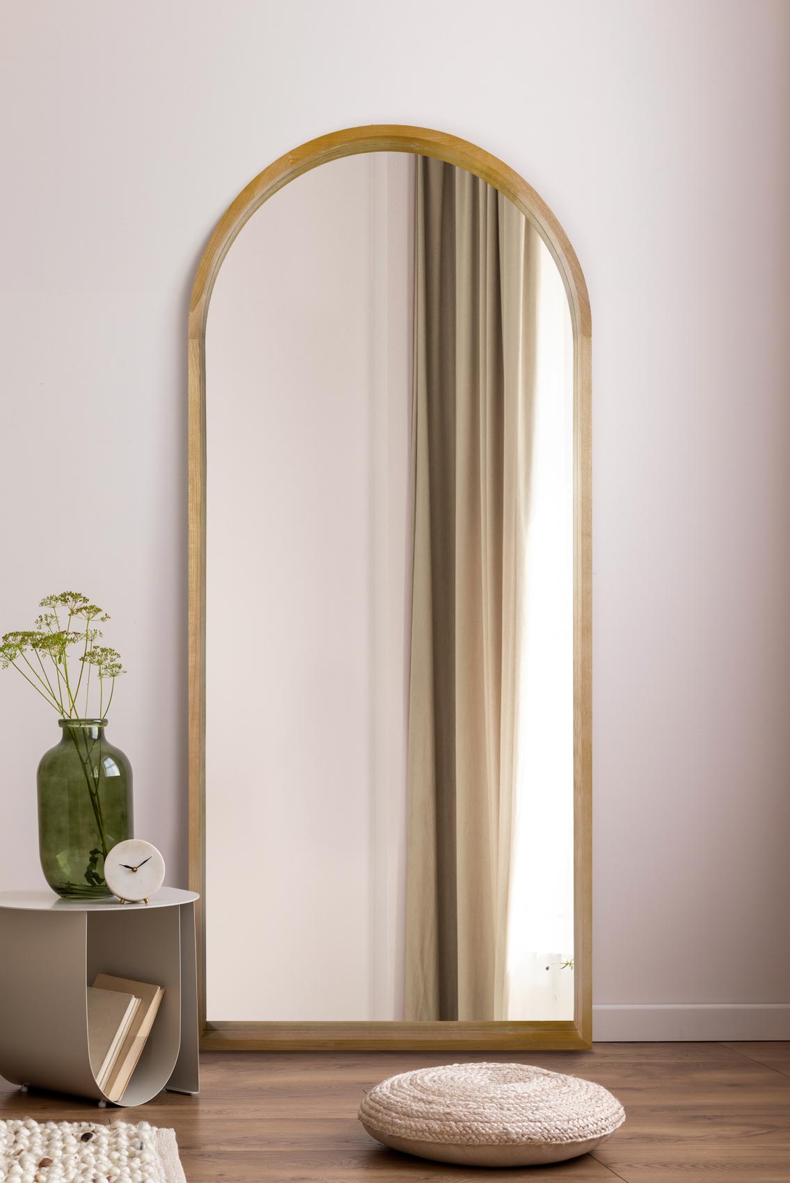 Scandi Elegance - 75" X 33" (190CM X 85CM) Solid Oak Arched Leaner/Walled Mirror-1