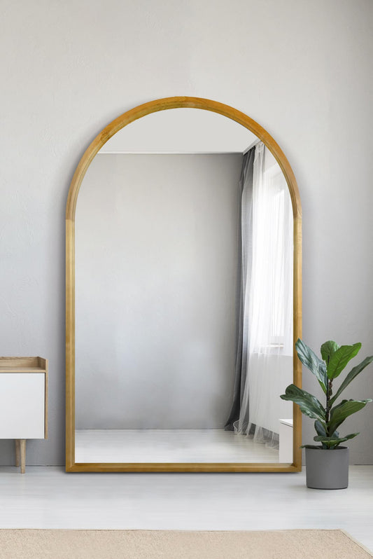 The Scandinavian Elegance - 75" X 47" (190CM X 120CM) Solid Oak Arched Leaner/Walled Mirror-1