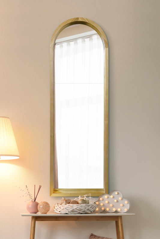 The Scandinavian Elegance - 47" X 16" (120CM X 40CM) Solid Oak Arched Leaner/Walled Mirror-1