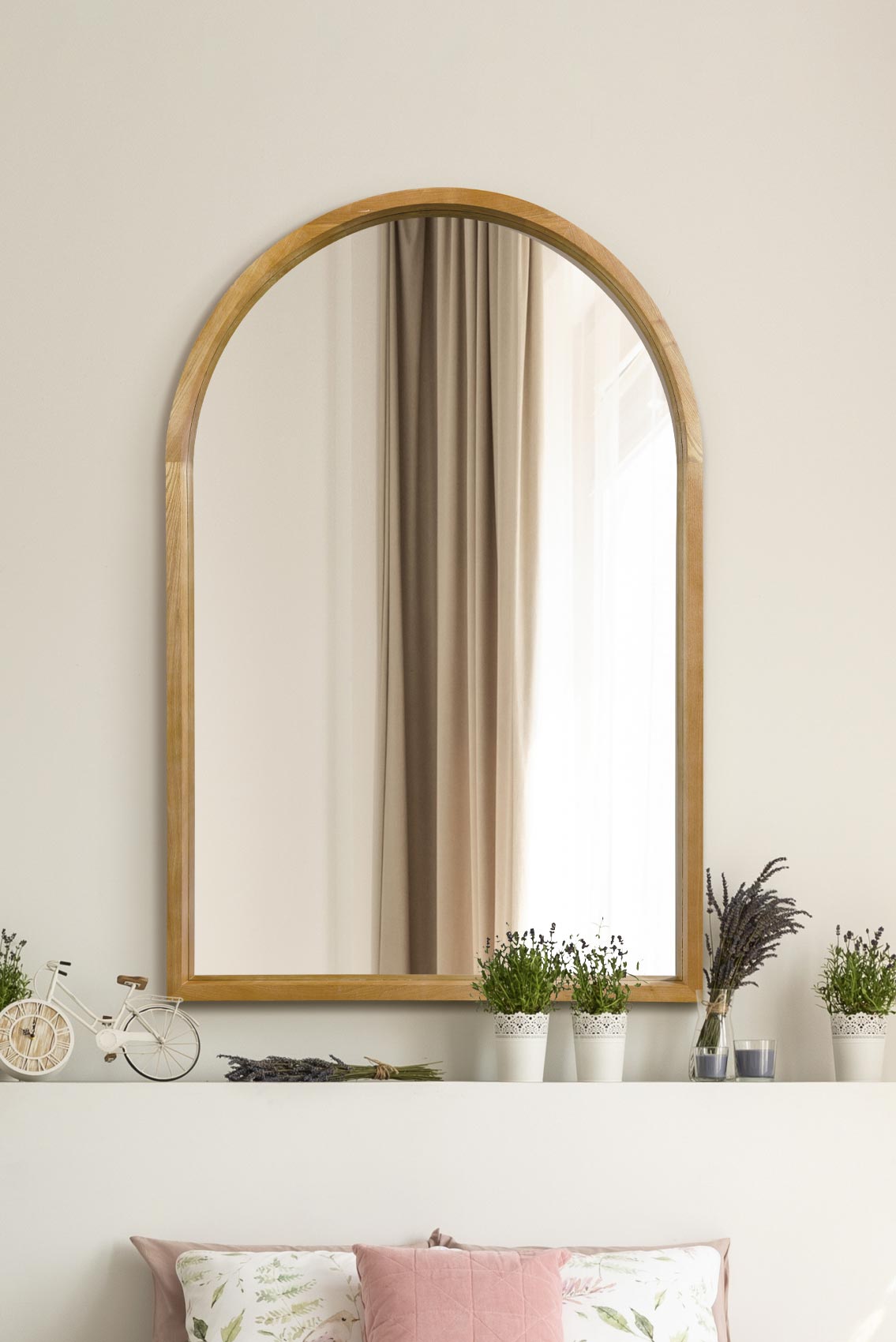 Scandi Elegance - Arched Solid Oak Leaner Mirror 47" X 31" (120CM X 80CM)-1