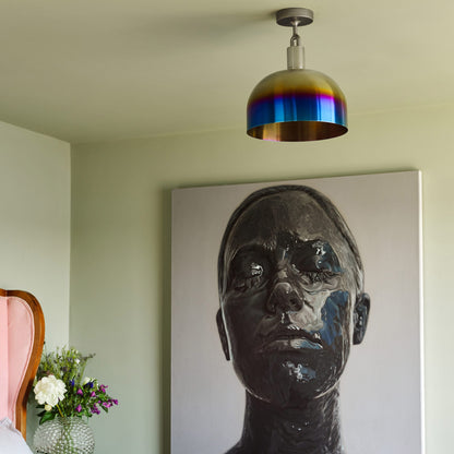 Forked Ceiling Light / Shade / Globe / Opal / Large Burnt Steel, in bedroom setting.