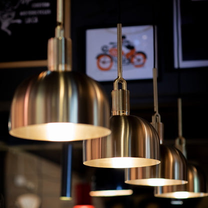 Forked Pendant Light / Shade / Medium steel, close up of lights in setting.