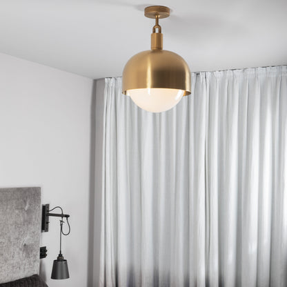 Forked Ceiling Light / Shade / Globe / Opal / Large Brass, in bedroom setting.