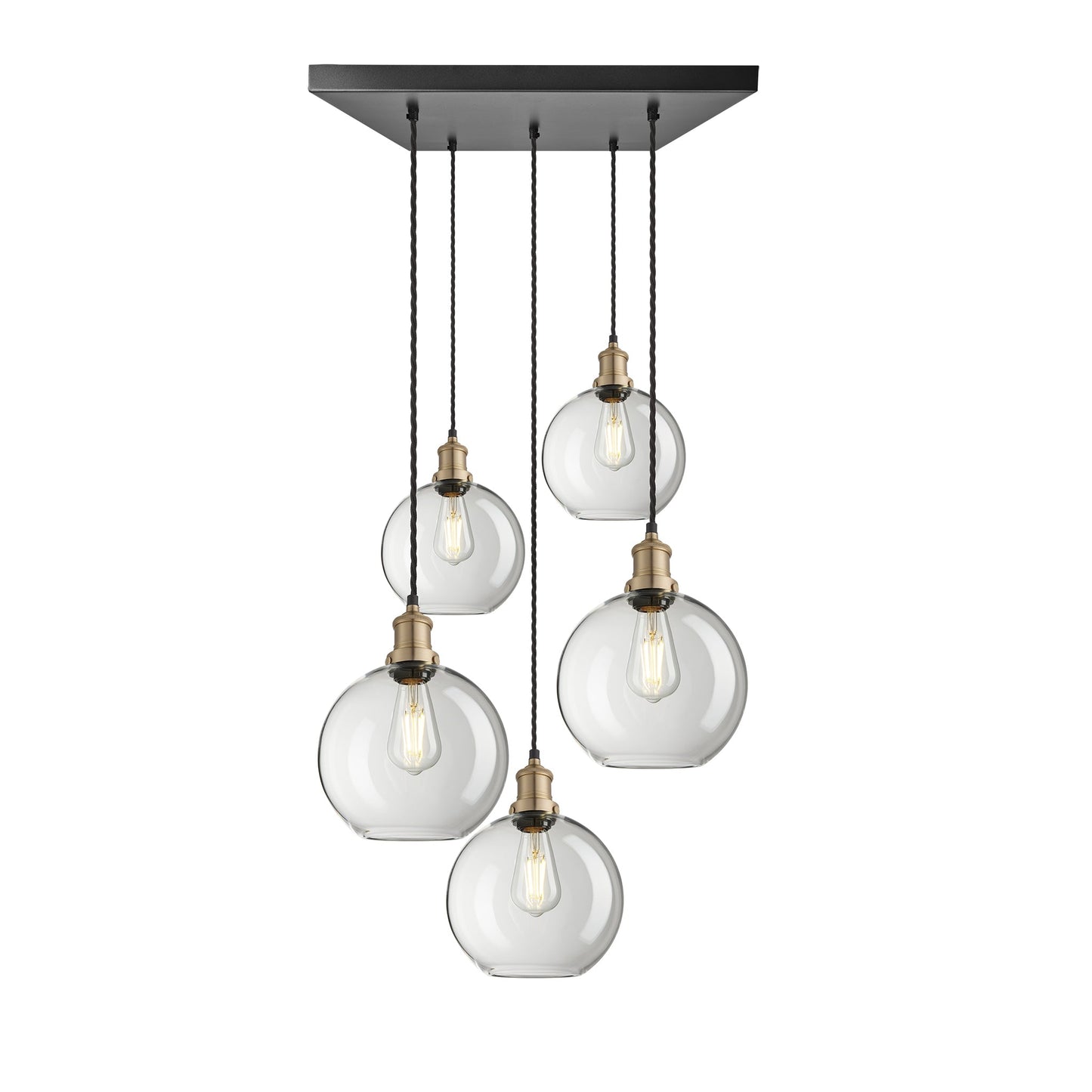 Brooklyn Glass Globe 5 Wire Square Cluster Lights - 9 Inch, Product Shot