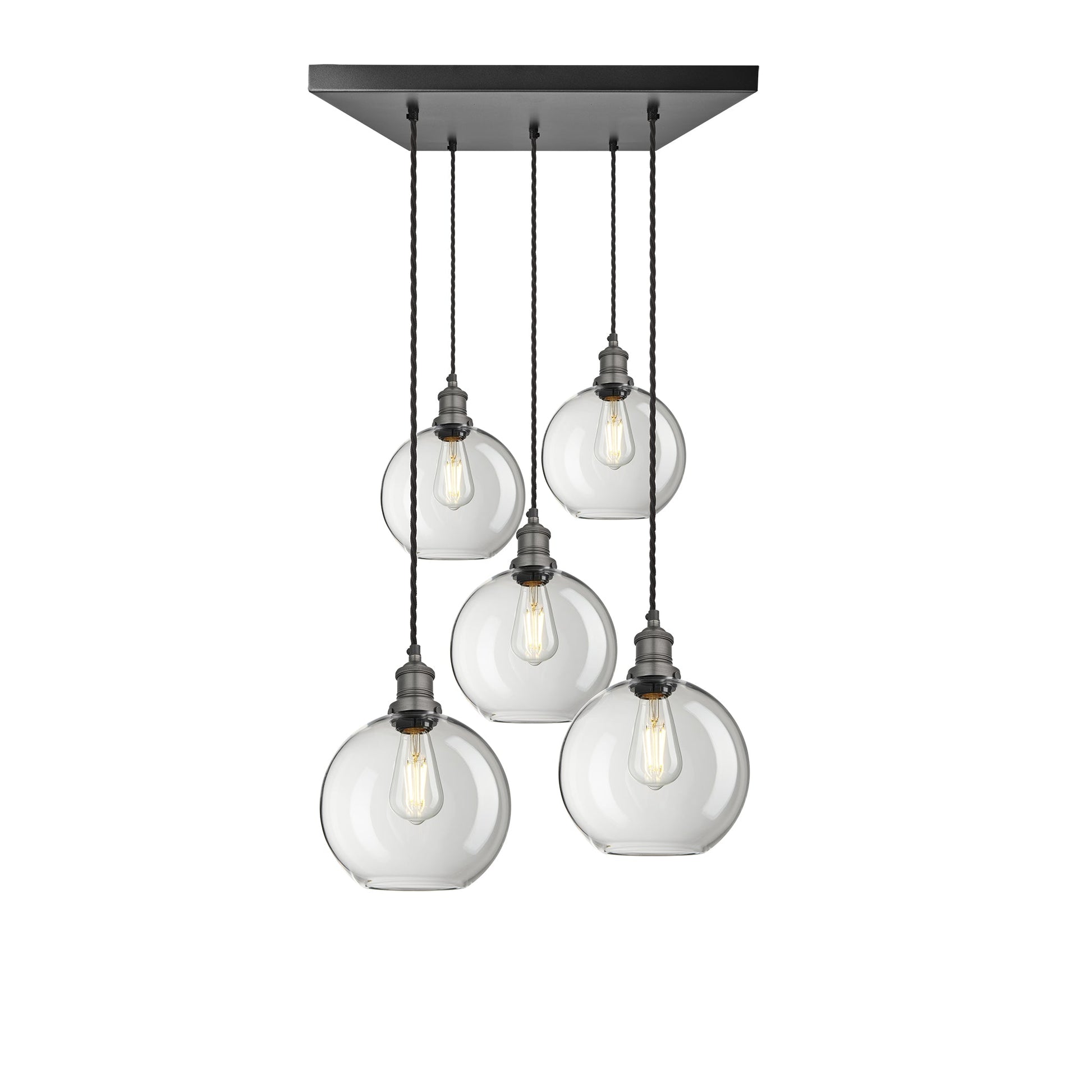 Brooklyn Glass Globe 5 Wire Square Cluster Lights - 9 Inch, Product Shot