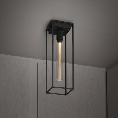 Caged Ceiling Light / Large black marble, on front view.