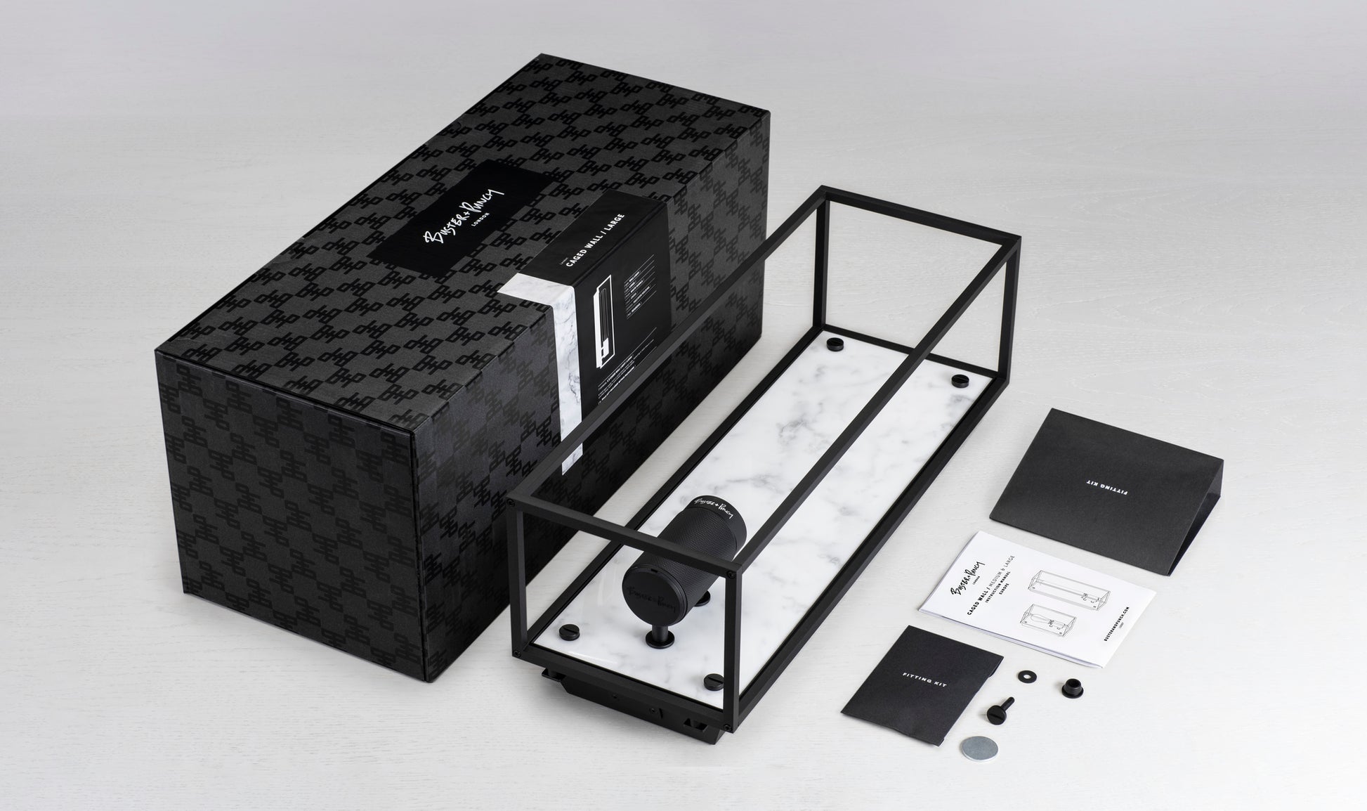 Caged Wall/ Large Black Marble packaging 