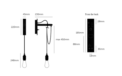 Steel Hooked Wall Light/ Nude/ Stone dimensions 