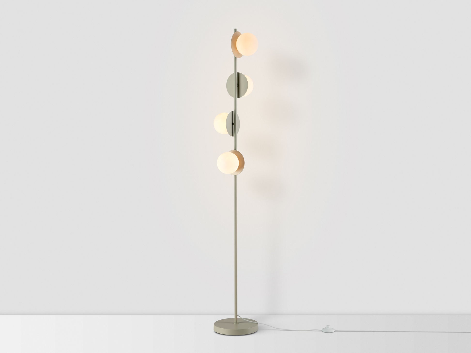 sand Opal Disk Floor Lamp, on front view.