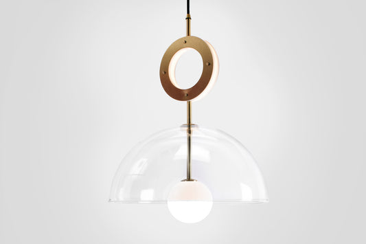 Deco Pendant and Ring Light, clear front view.