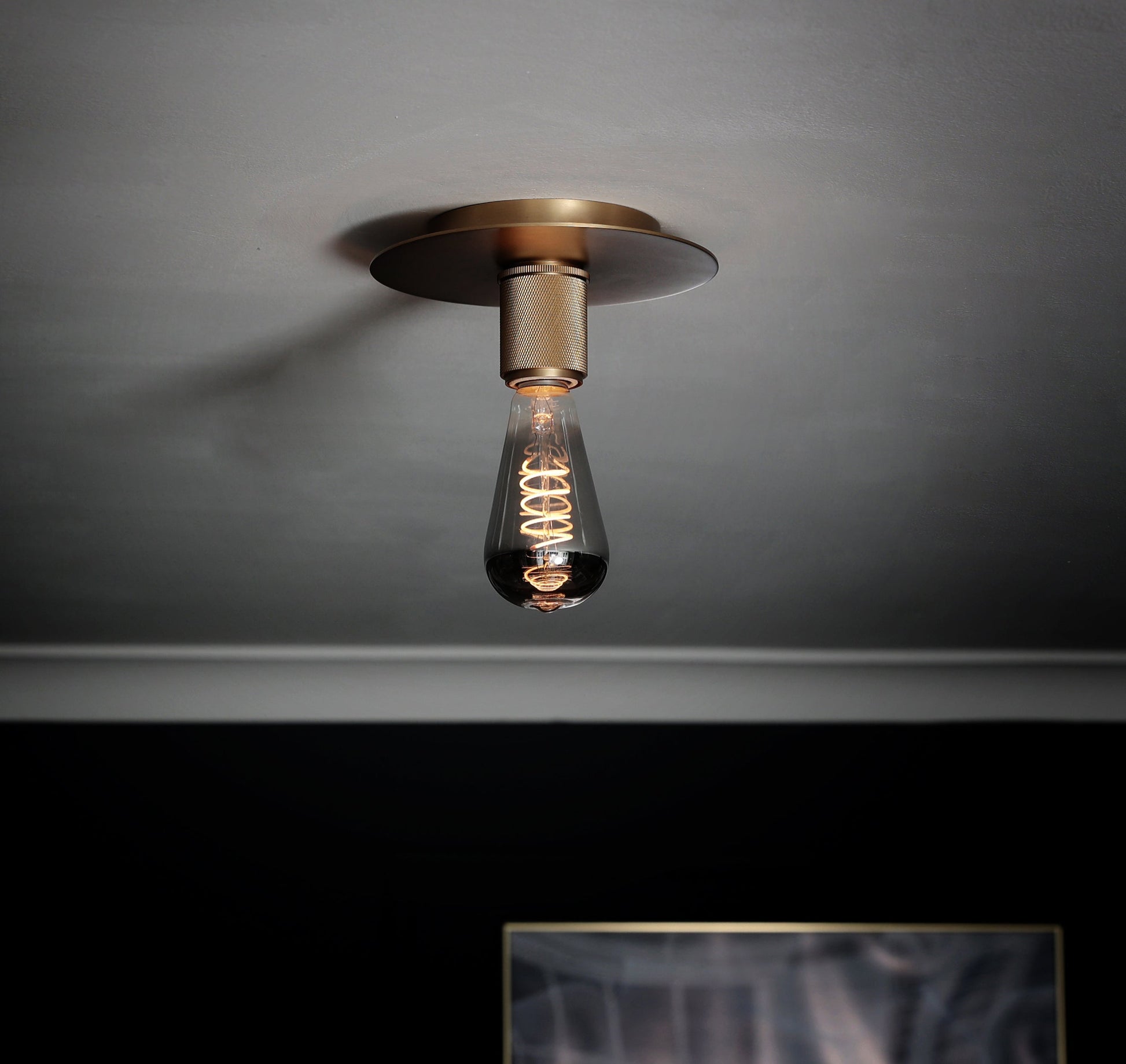 knurled disc ceiling light brass product photo 2