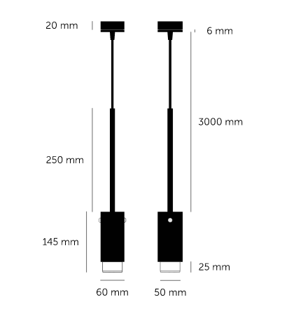 Exhaust Pendant Light / Linear / Graphite Brass, Dimensions.