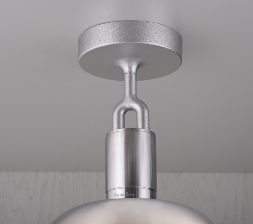 Forked Ceiling Light / Shade / Globe / Opal / Large Steel, detailed close up view of fork and fitting.
