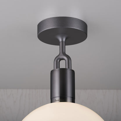 Forked Ceiling Light / Globe / Opal / Medium Gun metal, detailed close up of fork and fitting.