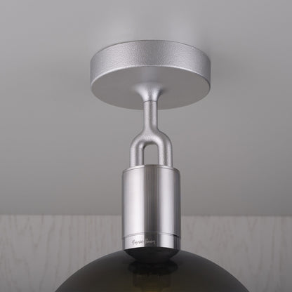 Forked Ceiling Light / Globe / Smoked / Large Steel, detailed close up view of fork and fitting.