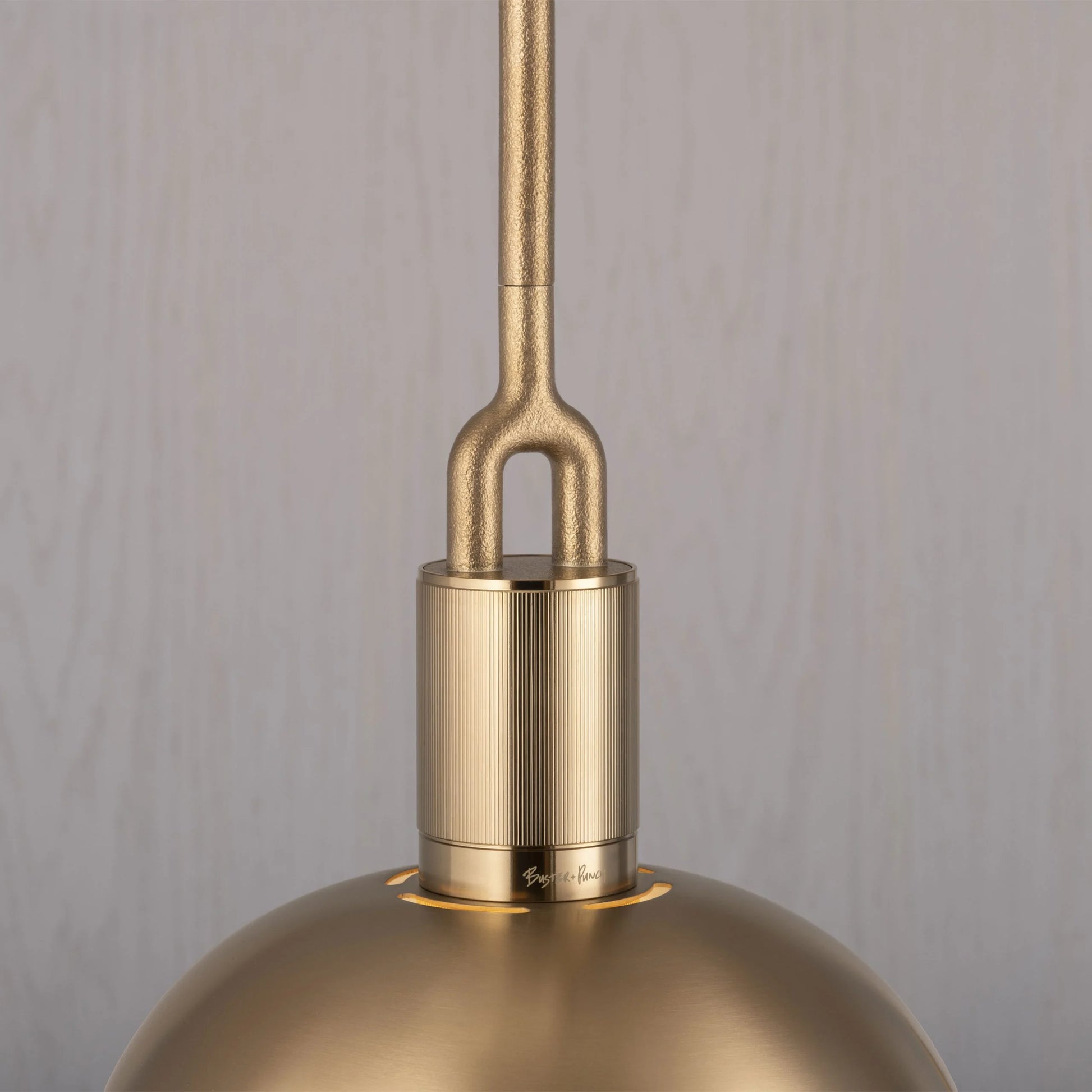 Forked Pendant Light / Shade / Medium brass, detailed close up of fork.