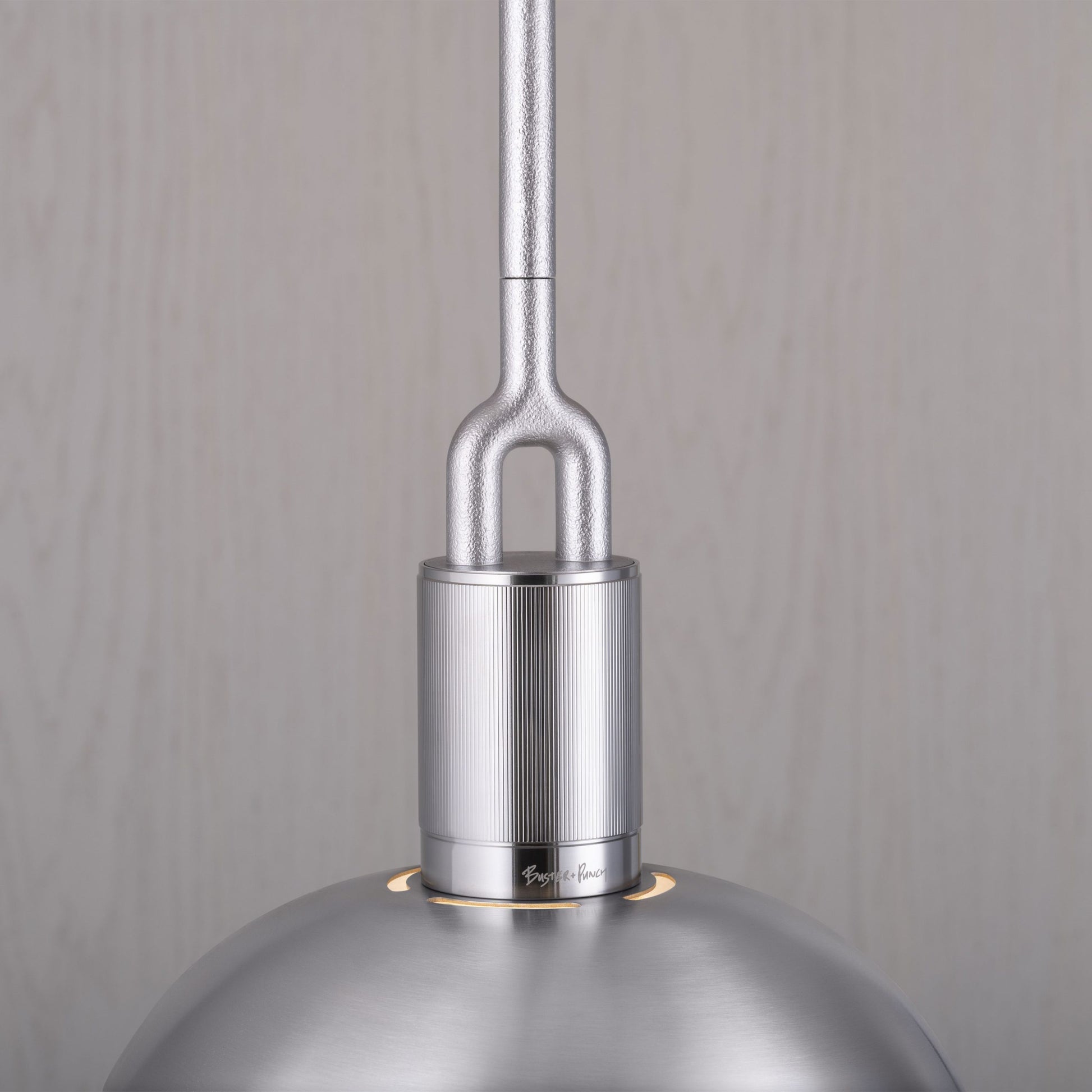 Forked Pendant Light / Shade / Medium steel, detailed close up of fork.