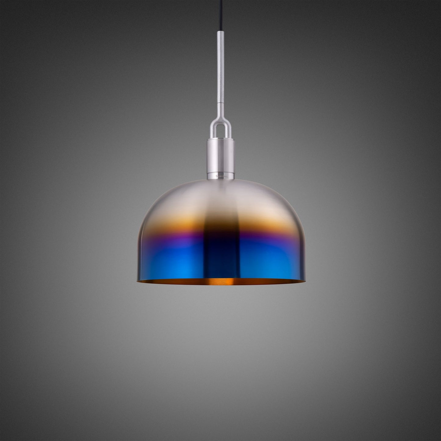 Forked Pendant Light / Shade / Large burnt steel, front view.