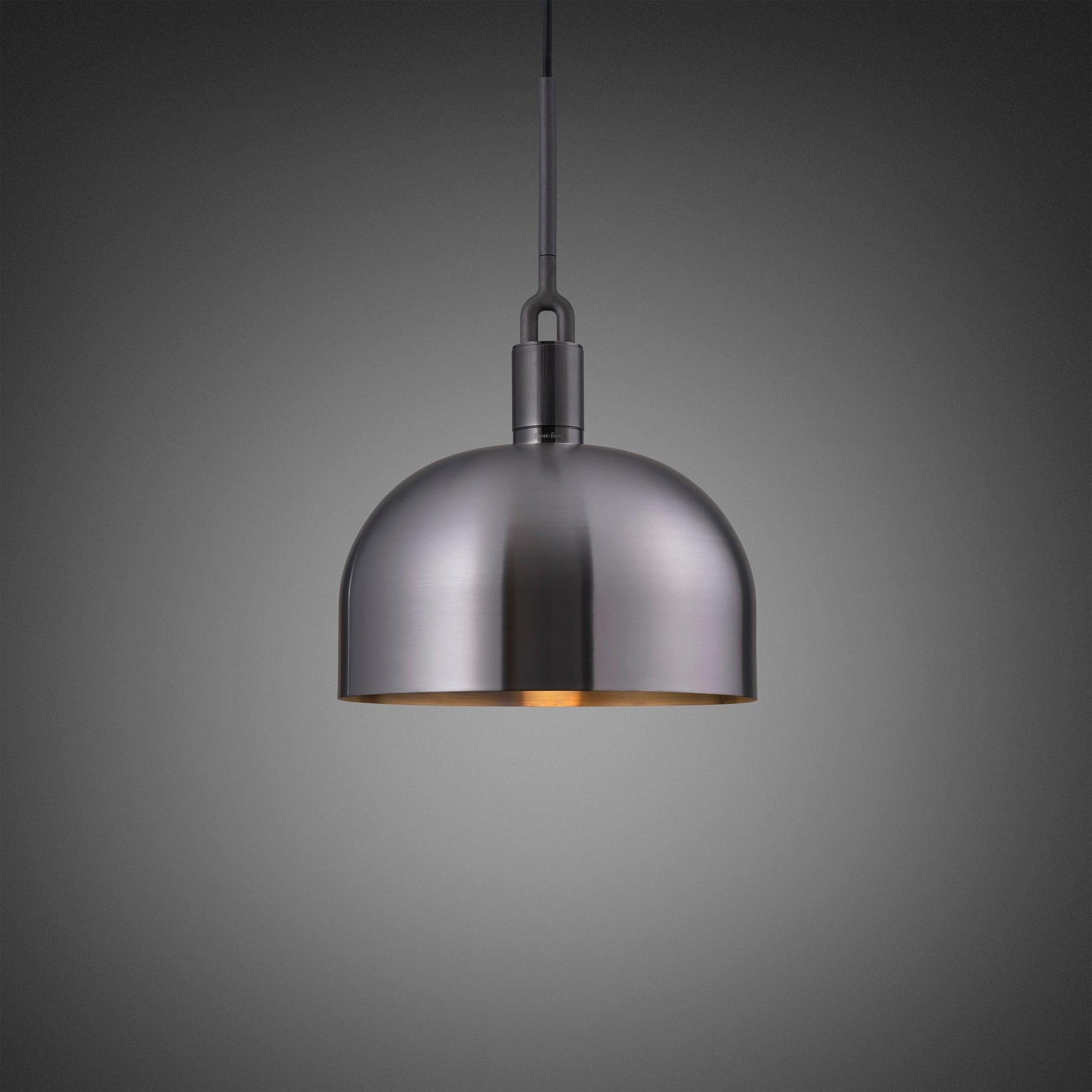 Forked Pendant Light / Shade / Large gun metal, front view.