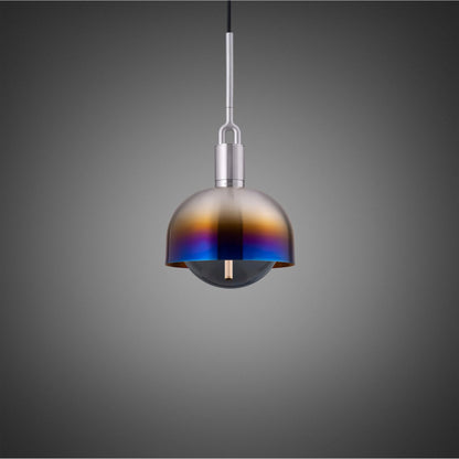 Forked Pendant Light / Shade / Globe / Smoked / Medium Burnt Steel, front view.