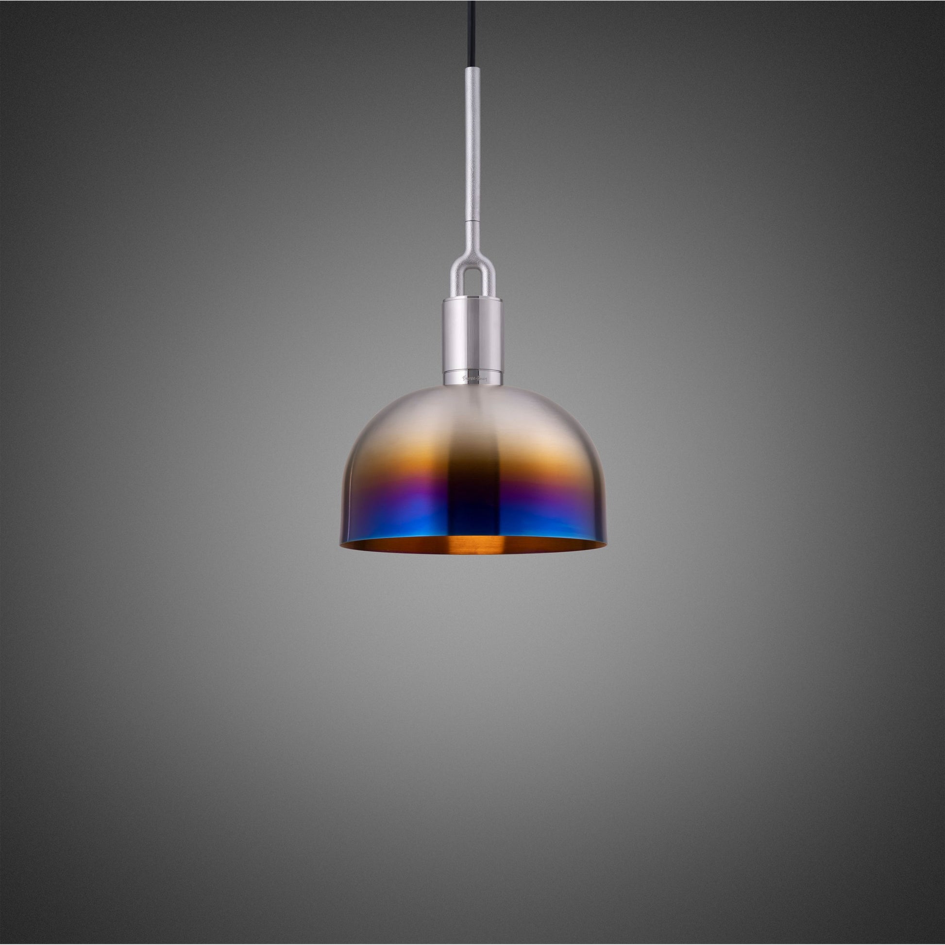 Forked Pendant Light / Shade / Medium burnt steel, front view.