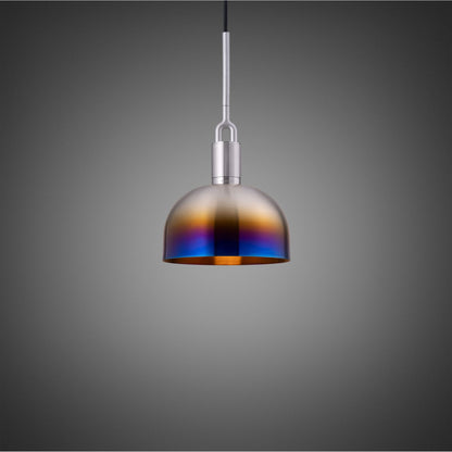 Forked Pendant Light / Shade / Medium burnt steel, front view.
