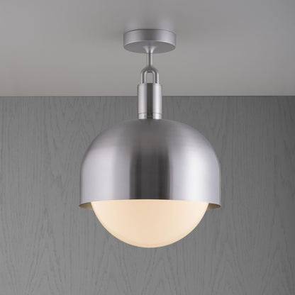 Forked Ceiling Light / Shade / Globe / Opal / Large Steel, front view.