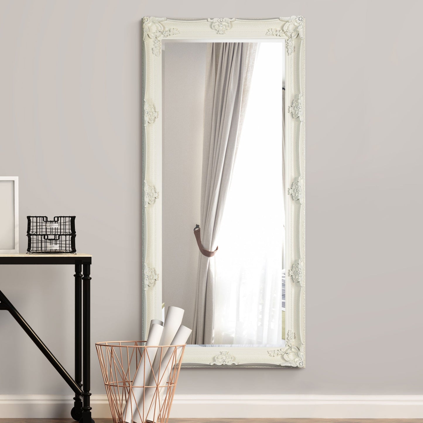 Elegant Cream Ornate Full-Length Mirror - 164 x 78 CM-9