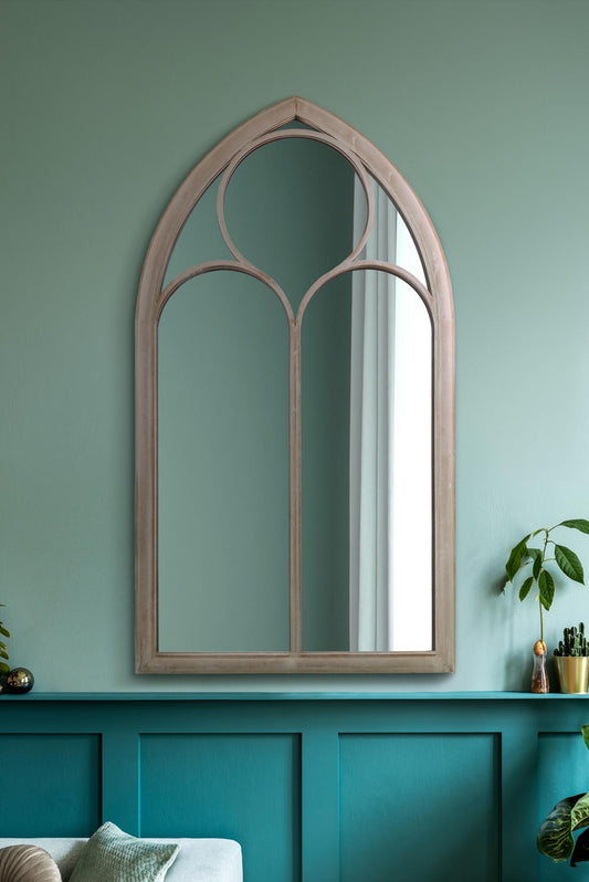 Somerley Rustic Metal Arched Mirror - Stone Finish, 44" X 24" (111CM X 61CM) for Wall or Leaning Decor-1