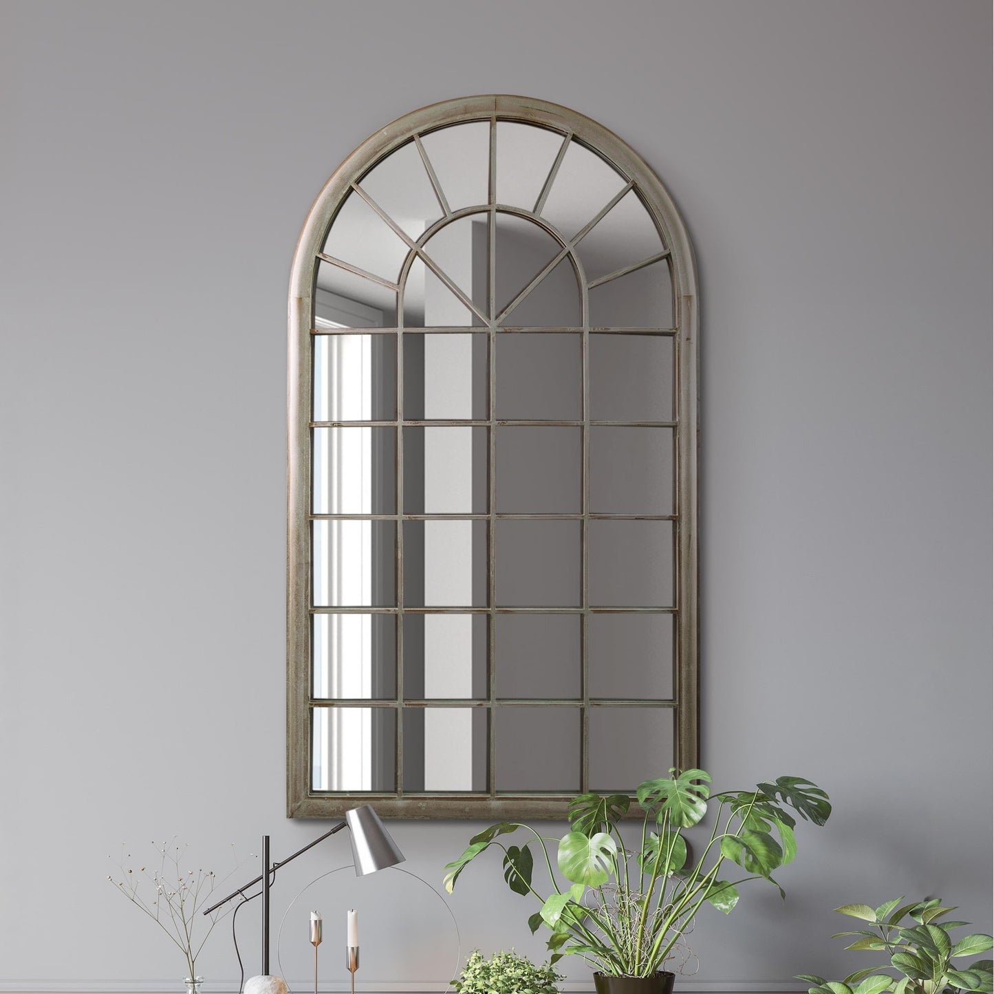 Somerley Rustic Arched Metal Leaner Mirror - 51" x 30" (129CM x 76CM)-2