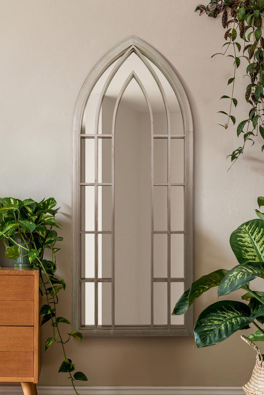 Somerley Rustic Arched Gothic Leaner Mirror - 59" X 24" (149CM X 61CM) in Stone Finish-1