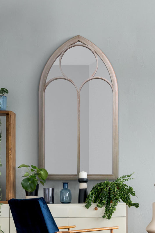 Somerley - Oversized Rustic Metal Arched Mirror in Stone Finish, 60" x 32" (150CM x 81CM)-1