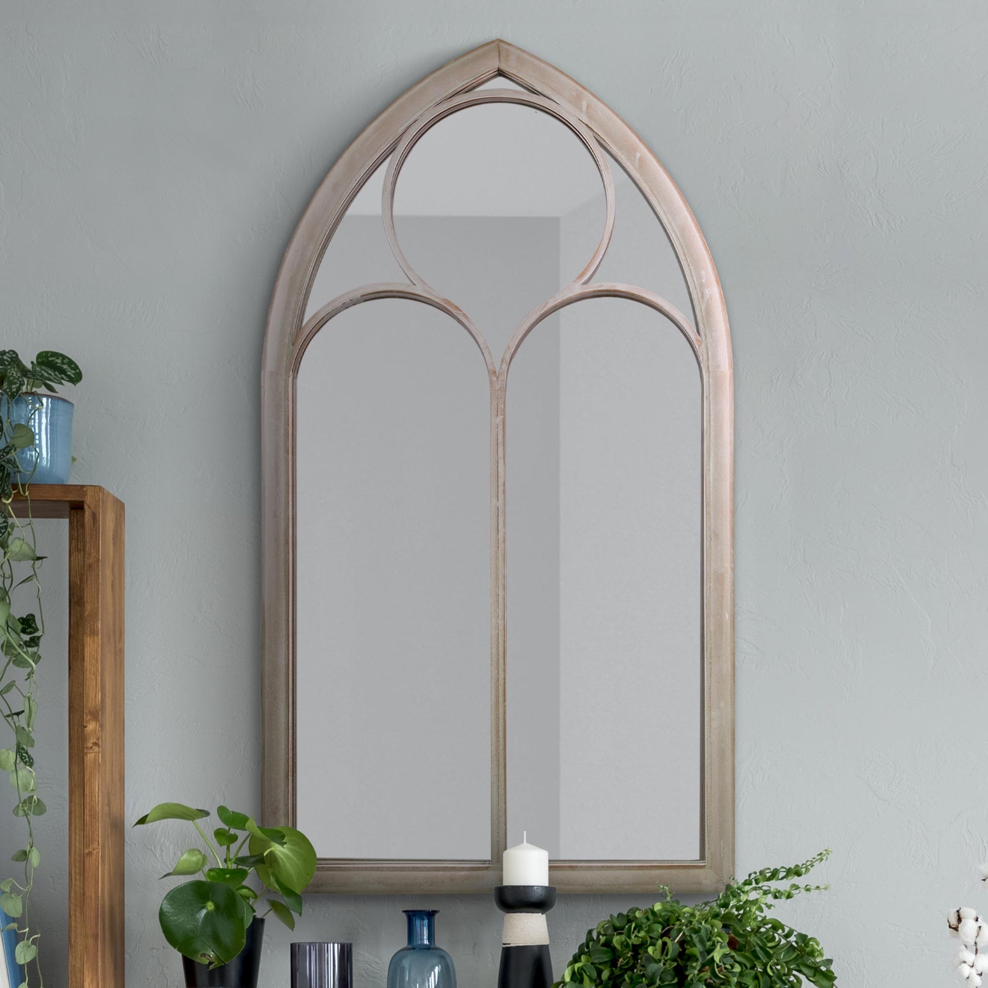 Somerley - Oversized Rustic Metal Arched Mirror in Stone Finish, 60" x 32" (150CM x 81CM)-2