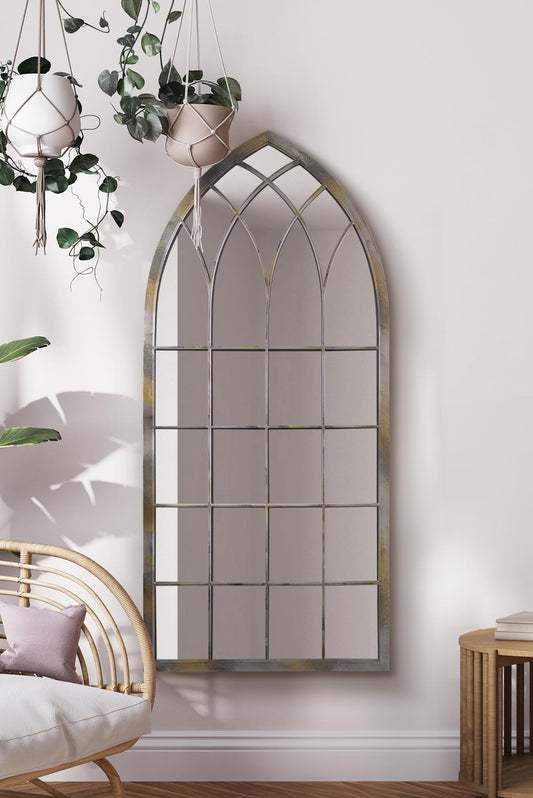 The Somerley - Oversized Rustic Metal Arched Wall or Floor Mirror 63" X 28" (161CM X 72CM)-1