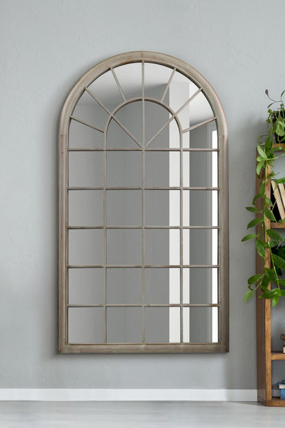 Somerley Rustic Arched Metal Leaner Mirror - Extra Large 63" X 36" (160CM X 91CM) in Stone Finish-1