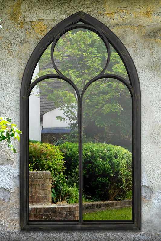 Somerley Chapel Arch Oversized Black Outdoor Mirror 150 x 81 CM-1