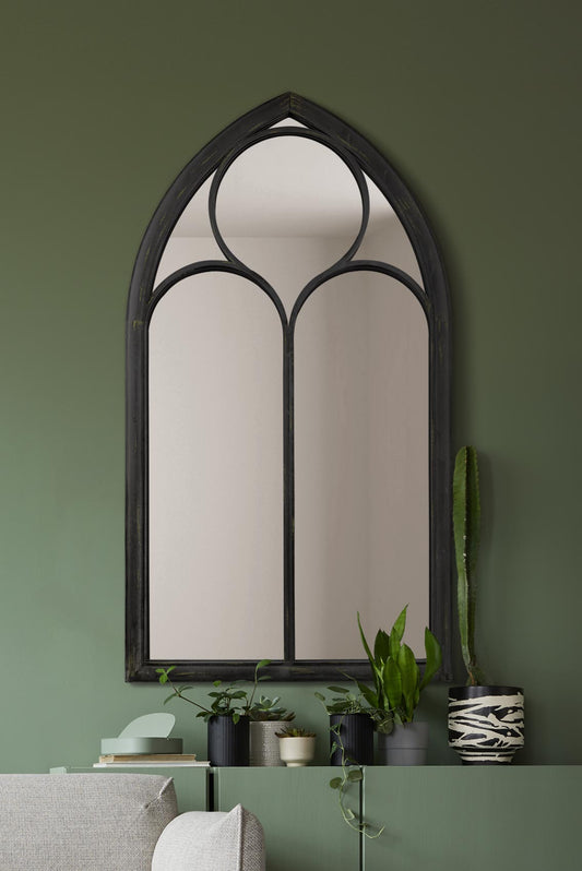 The Somerley - Oversized Black Arched Decorative Metal Mirror for Wall or Leaning Use 60" X 32" (150CM X 81CM)-1