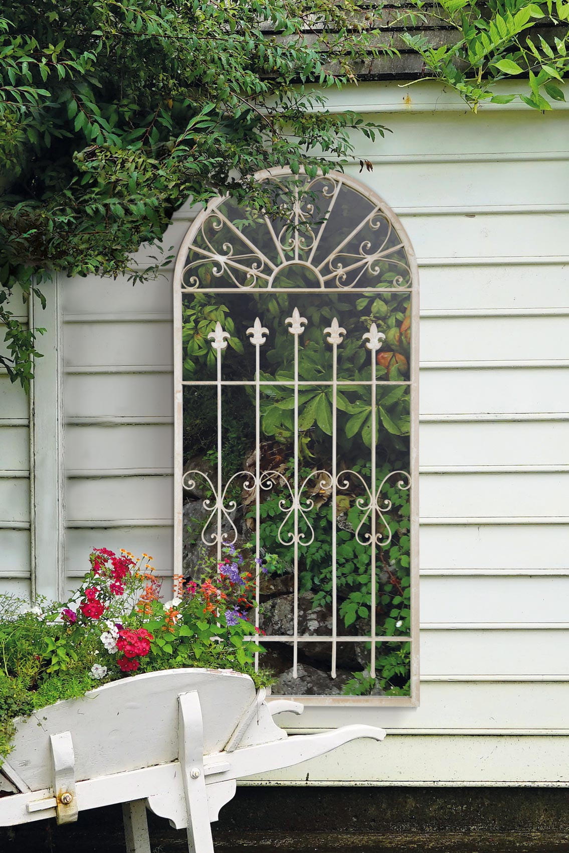 Somerley Large Stone-Colored Garden Mirror with Gothic Arch Design - 140 x 65 CM-7