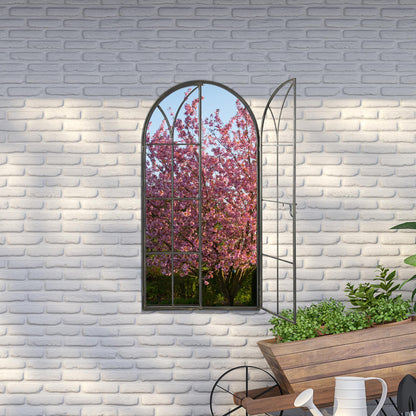 Garden Mirror with Arch Design - 140cm x 75cm Summer View Metal Window Reflection-9